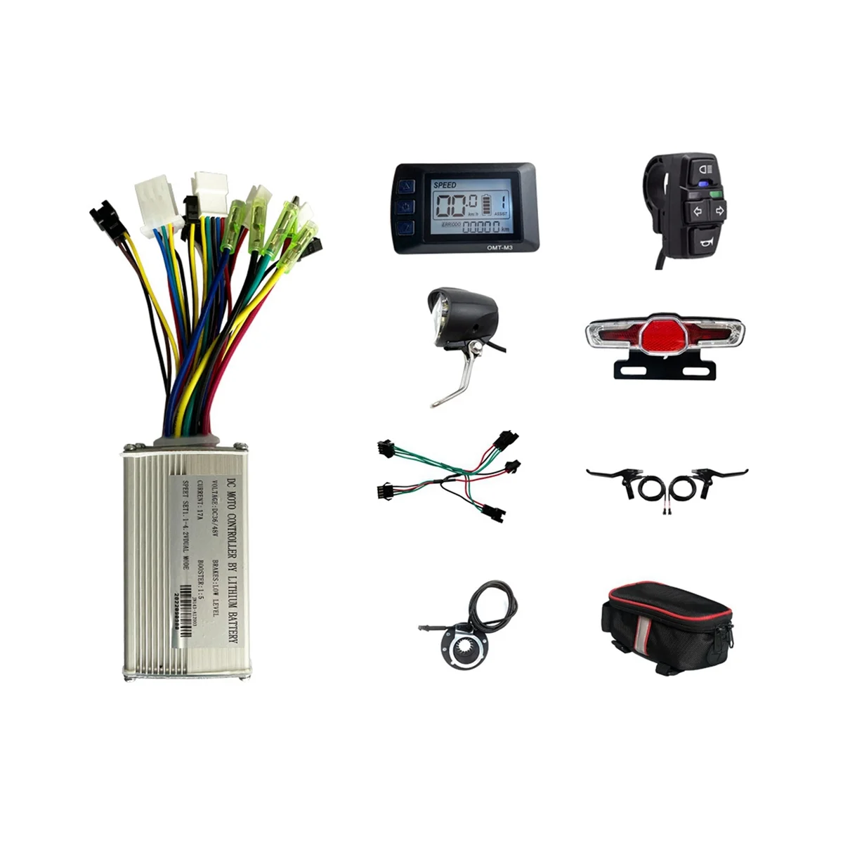

36V 48V 250W 350W E-Bike 17A Sine Wave Brushless Controller with KT Display E-Bike Light Kit
