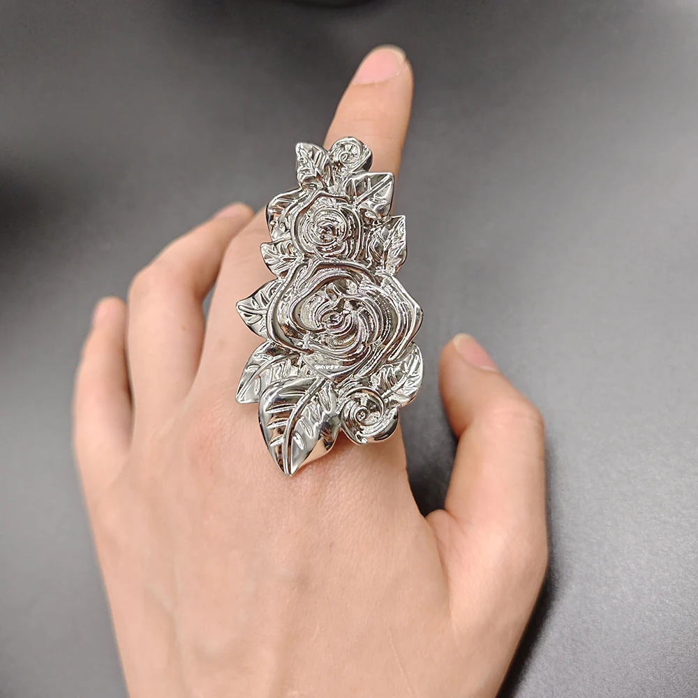Women Finger Ring Big Flower Big Rings Women Silver Plated Fashion