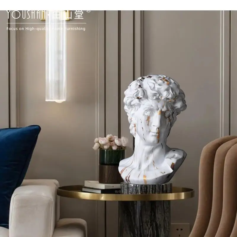 

Masked David Home Furnishings Head Bust Sculpture Outline In Gold Resin Abstract Sketch Desktop Ornaments Decorative Crafts
