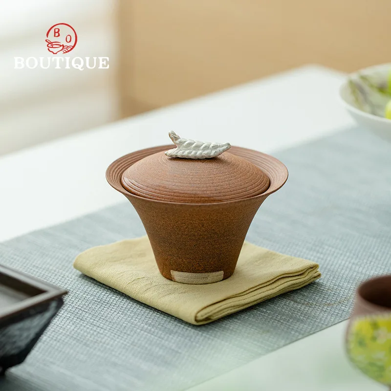 Chinese Gaiwan Old Rock Mud Handmade Tea Cup Ceramic Cover Bowl Garglin Kungfu Tea Set Gai Wan Tureen Jingdezhen Saw Clay Tool