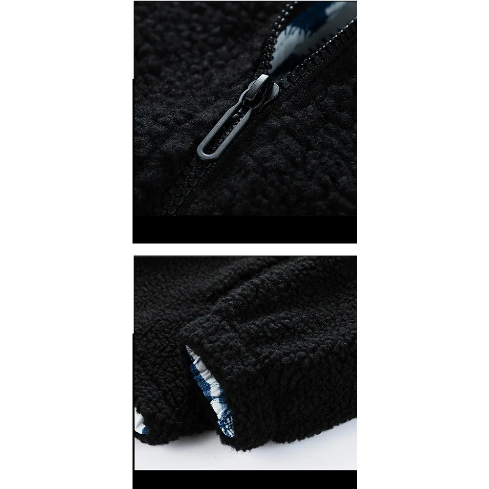 Men's Jacket Standing Collar Lamb Fleece Winter Coat Loose Fit_voghion.com