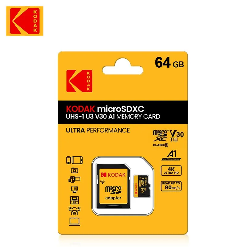  KODAK Micro SD Memory Card 512GB 256GB UP TO 90MB/s Class10 U3 32GB 64GB 128GB TF Card 4K HD For USB Card Reader Adapter Microsd 