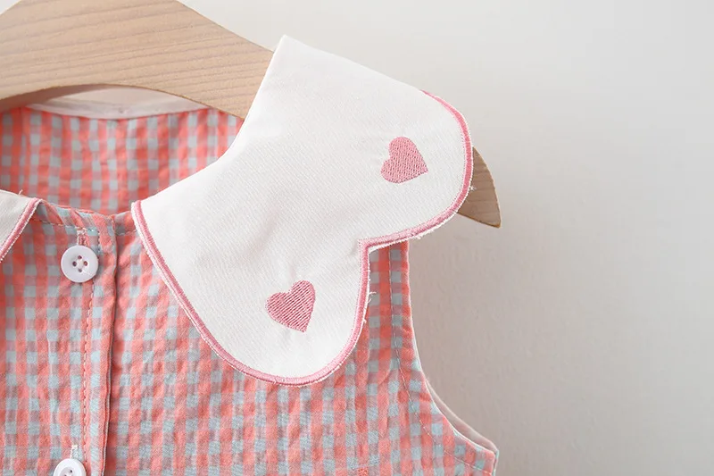 Summer Newborn Dress Fashion Print Doll Collar Cute Princess Beach Flowers Dresses + Bag Little Girls Heart Plaid Clothing