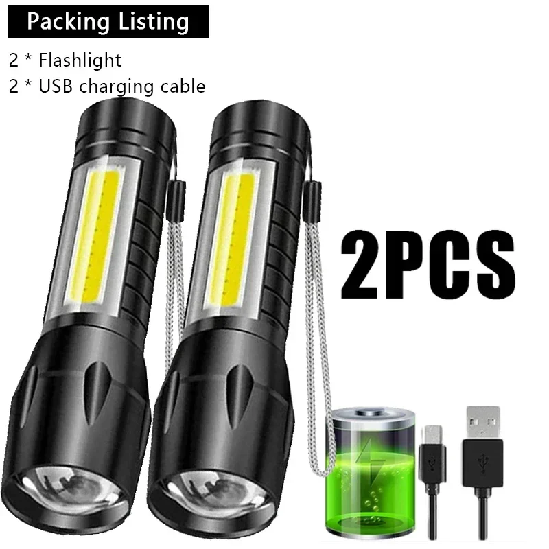 Mini Torch LED Rechargeable Flashlight Portable USB Charging Flashlight High Power Bank Camping Waterproof Long Range Lantern