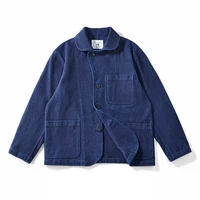 Heavy Weight Indigo Jacket Men Autumn Winter Vintage Workwear Tooling Jacket Blue Dyed Kendo Fabric Multi-pocket Cardgian Coat 1