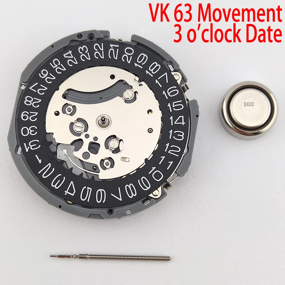 

VK63A Movement Quartz Watch Date Chronograph Watch Movement For VK Series VK63/VK63A Watch Black Single Calend At 3 O'clock Date