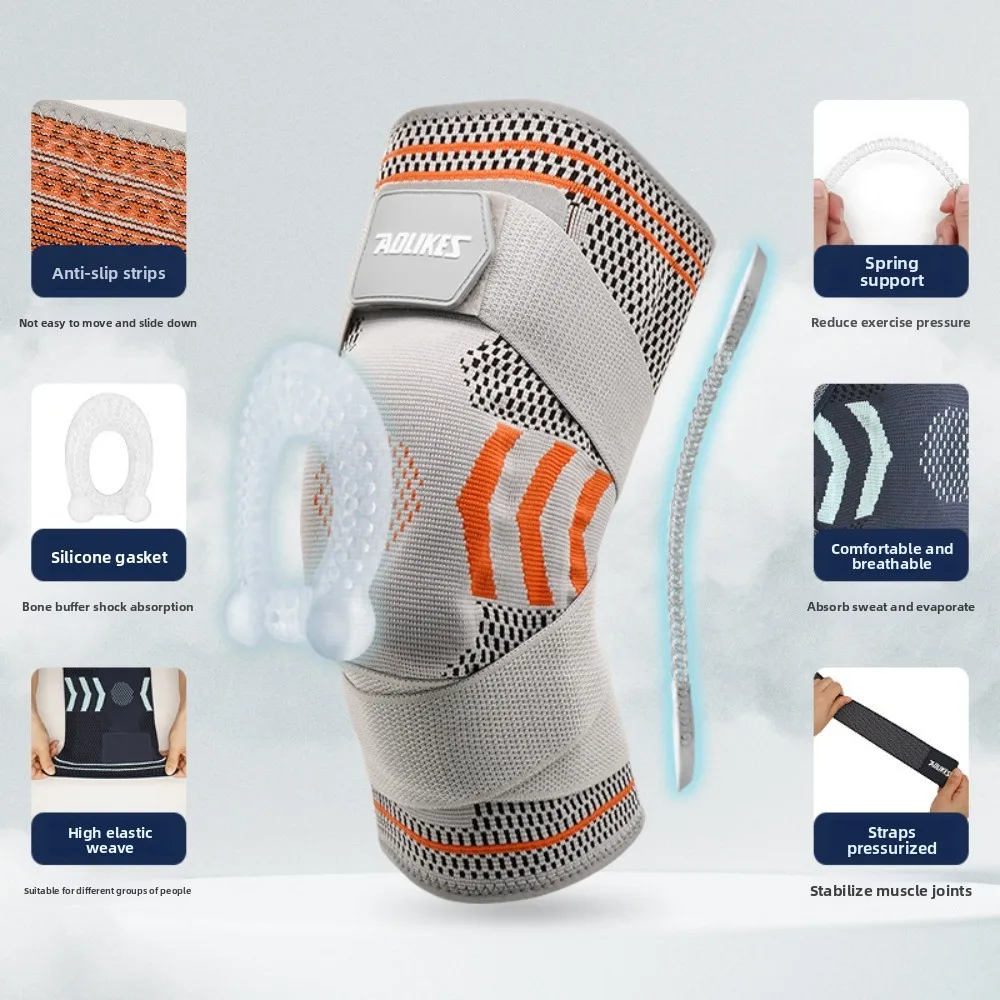 Basketball Knee Brace with Silicone Straps  Spring Support Running Cycling  Outdoor Sports Breathable Knee Protection Sleeves view 2