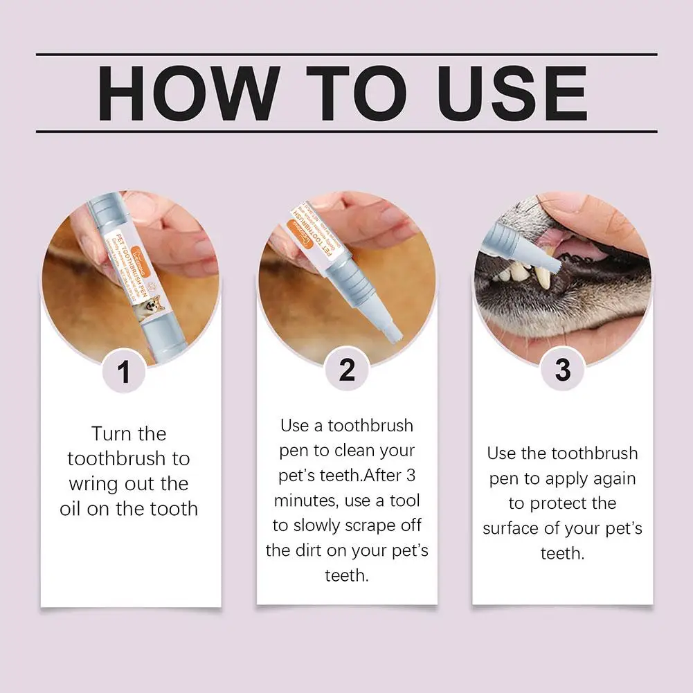 2pcs 3ml Pet Toothbrush Pen Cleaning Tool Specially For Dogs And Cats Fresh Breath Easy To Use ToothbrushSet Accessories