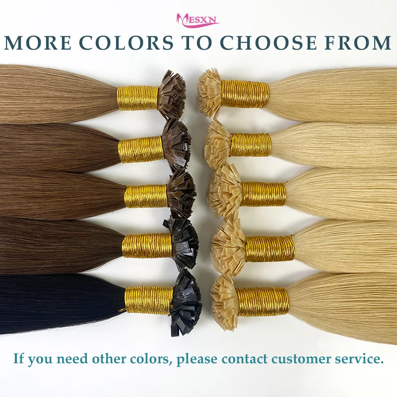 MESXN Extensioni per capelli con punta piatta 100% veri capelli umani Extensioni lisce naturali Colore castano biondo 16-24 pollici 1 g/filo - immagine 5