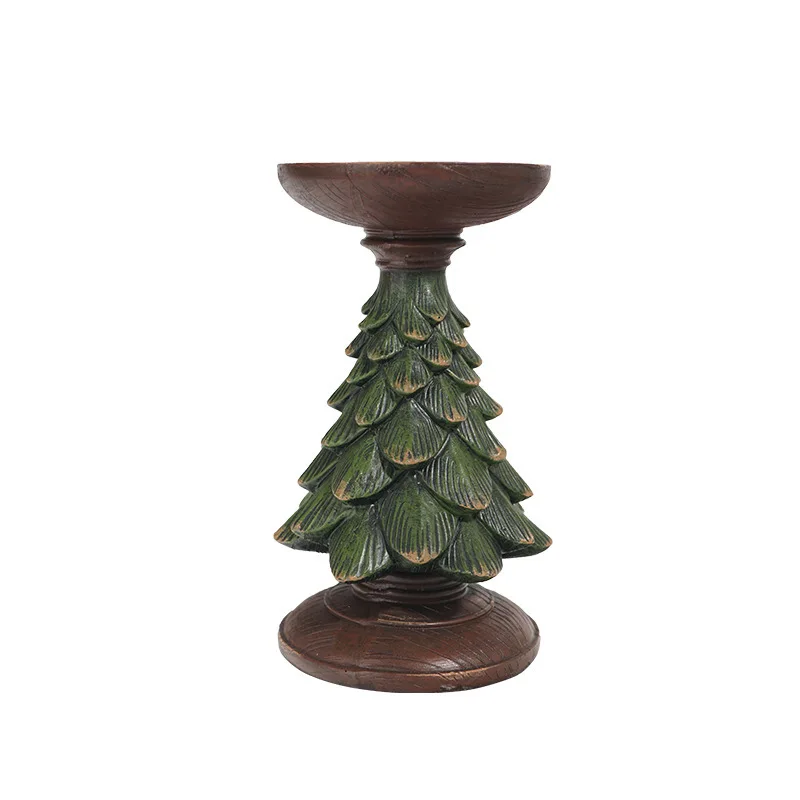 Green Christmas Decorative Ornament Snow Pine Christmas Tree Candle Holder Tabletop Living Room Decoration Christmas Gift