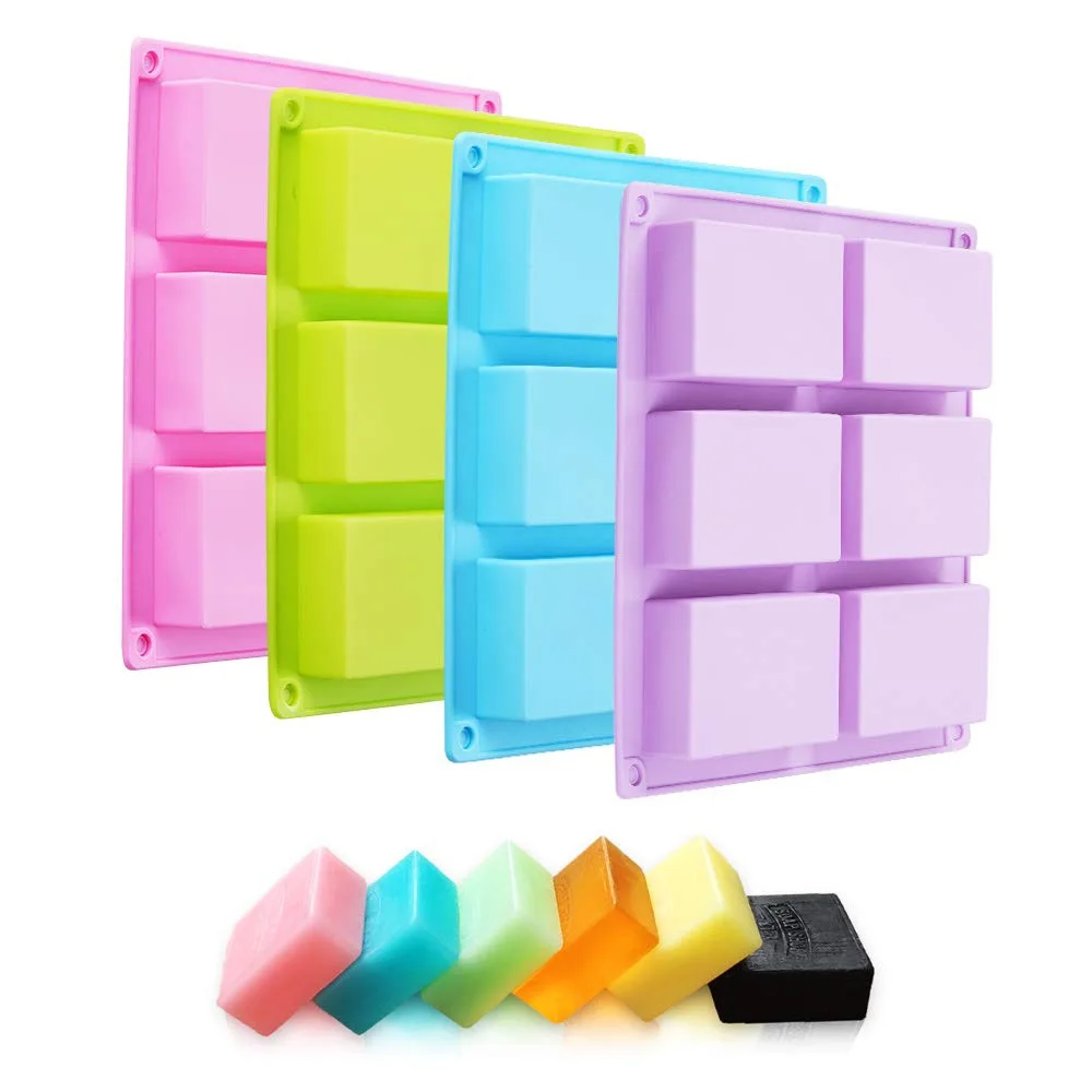 6 Grids Rectangle Silicone Soap Making Molds DIY Cake Bakeware Mold Soap Silicone Cake Mold Handmade Cold Soap Molds Tools Gifts