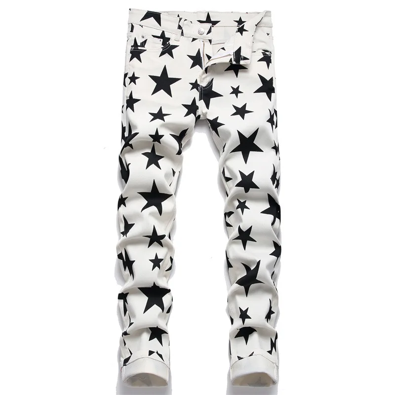 

Men’s slimming stretch denim pants high quality full star prints jeans party hip-hop casual jeans street fashion jeans pants men