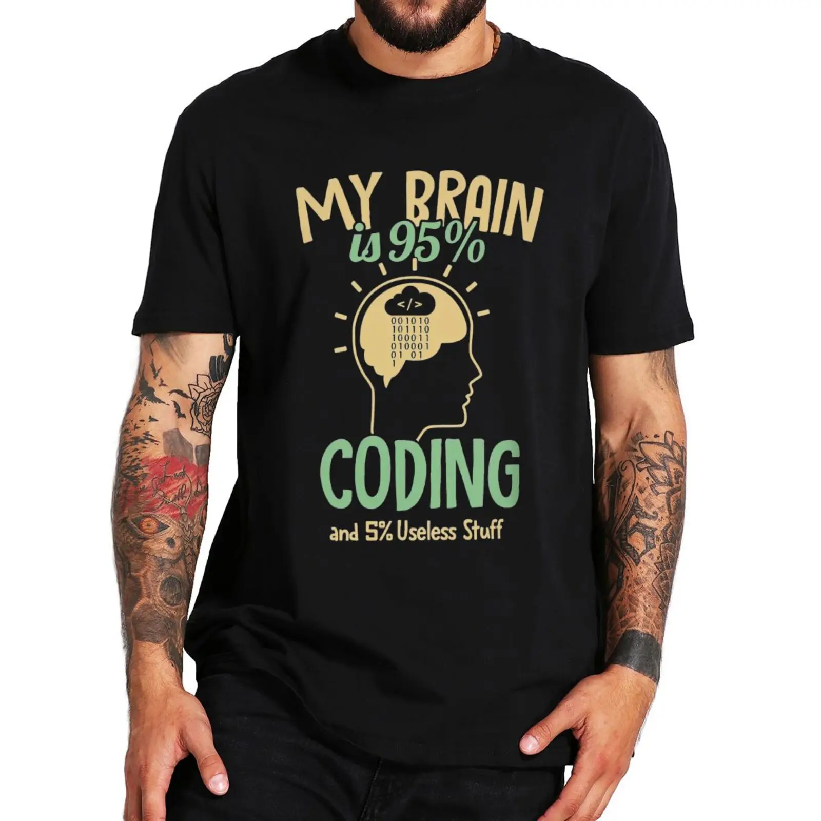 

Новое поступление, футболки My Brain Is 95%, футболка с программатором компьютера, топы Geek, хлопковая Мягкая Повседневная футболка унисекс с круглым вырезом