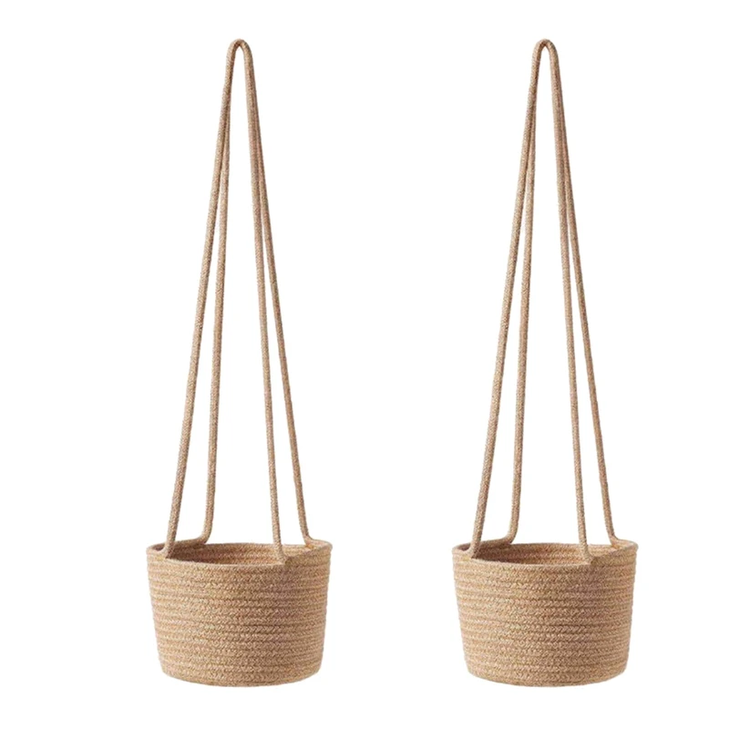 

BEAU-2X Hanging Rope Planter Baskets With Long Hanging Rope, Hand Woven Plant Holder Decorative Flower Pot Holder