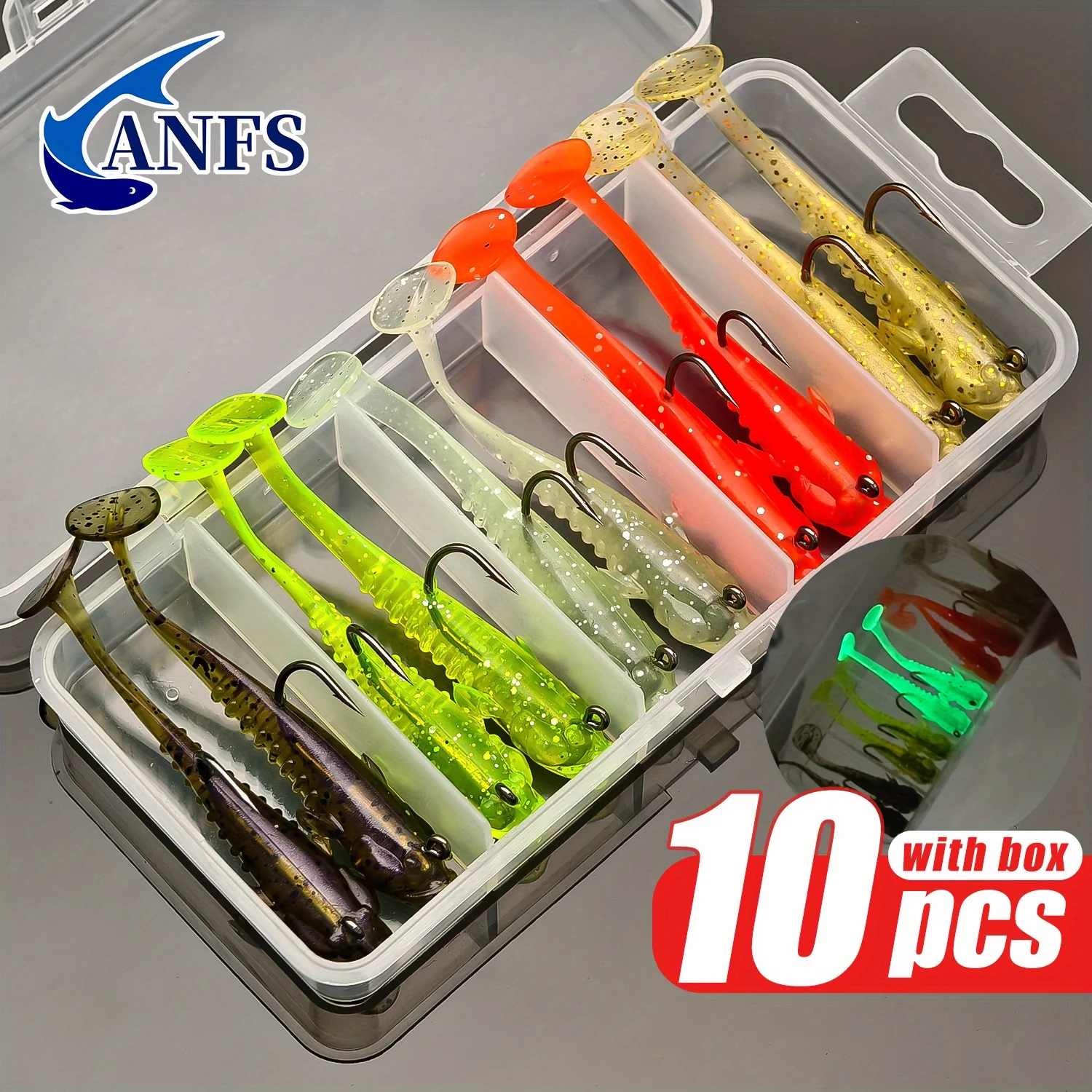 ANFS 10 Stück weiche Angelköder mit Haken, realistischer Kunstköder zum Salzwasser- und Süßwasserangeln