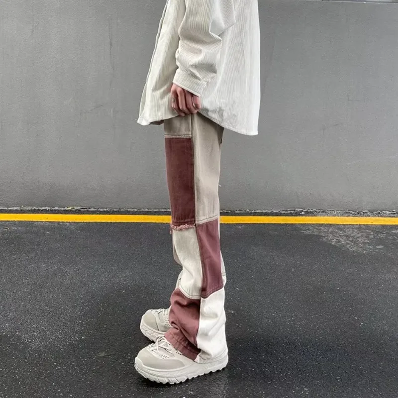 2022 New Fashion Brown Patchwork Grunge Baggy Men Jeans Trousers High Street Loose Straight Hip Hop Women Denim Pants Pantalones