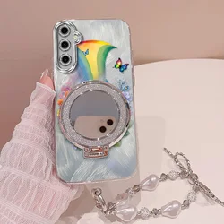 Vibrant Rainbow Phone Accessory Set with Lanyard & Stand - Galaxy S25+ (Silver)