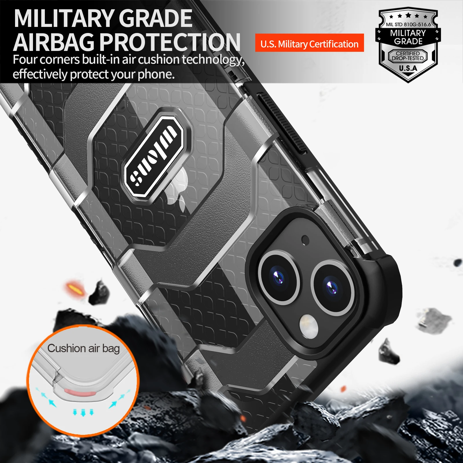Shockproof Military Grade Rugged Anti Fall Clear Hard Case For Iphone