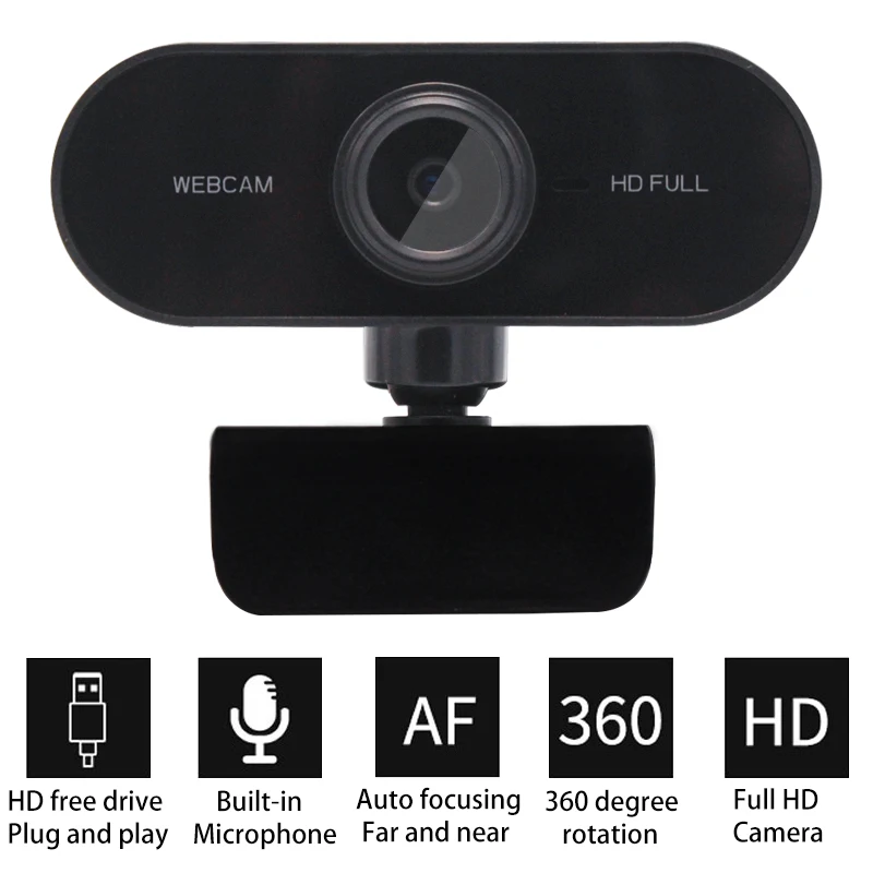 

HD Webcam 1080P with Microphone Rotatable Cameras Mini Computer PC WebCamera for Live Broadcast Video Calling Conference Work