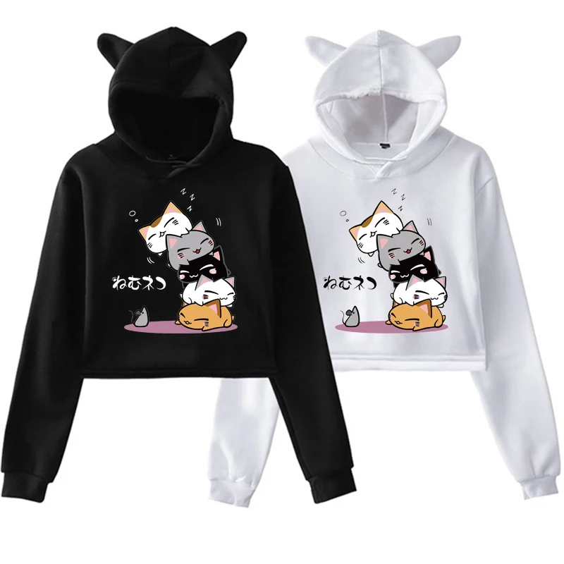 Cute Stacked Cats Sleeping Don'T See The Mouse Print Cat Ear Hoodie Female Fashion Personality Long Sleeve Pullover Street Casua osso fashion osso fashion водолазка для кошек cats xl