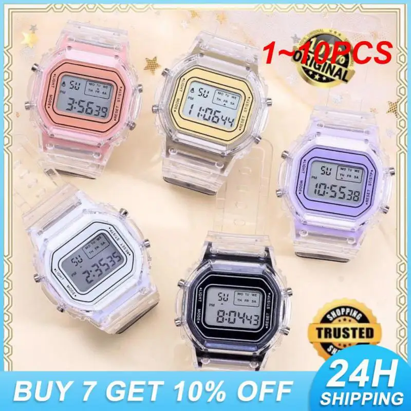 

1~10PCS Functional Transparent Strap Ideal For Ladies And Students Digital Watch With Transparent Strap Waterproof Stylish