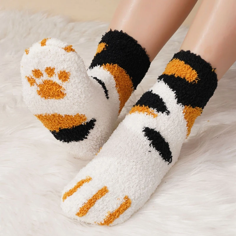 

1/2 Pairs Quality Maternity Women's Sleeping Socks Coral Fleece Cat Paw Cute Warm Soft Elastic Pregnant Wife Floor Socks