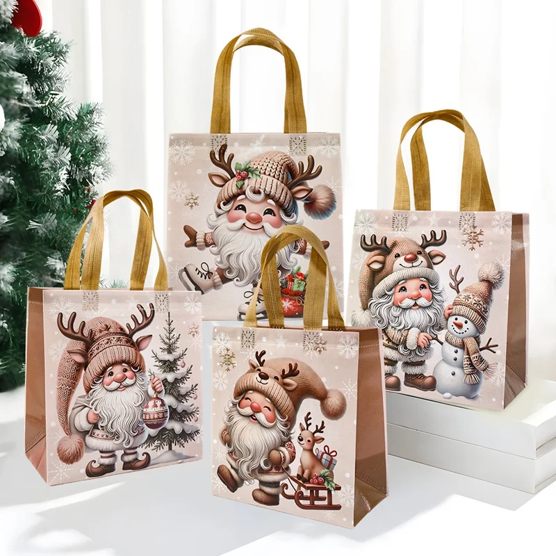 4 Stück Weihnachtsgeschenktüten Weihnachtsmann Vliesverpackungsbeutel mit Griffen Weihnachtsdekorationen für Zuhause 2025 Neujahrsgeschenke – Detail 3
