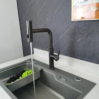 Black Kitchen Faucets Gray Pull Out Rotation Waterfall Stream Sprayer Head Sink Mixer Brushed Nickle Water Tap Accessorie 6