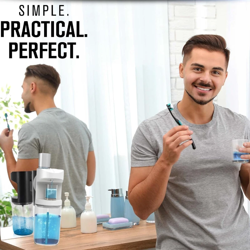 Mouthwash Dispenser 550ml Automatic Rechargeable Mounted with 3 Dispensing Levels and Magnetic Cups Storage