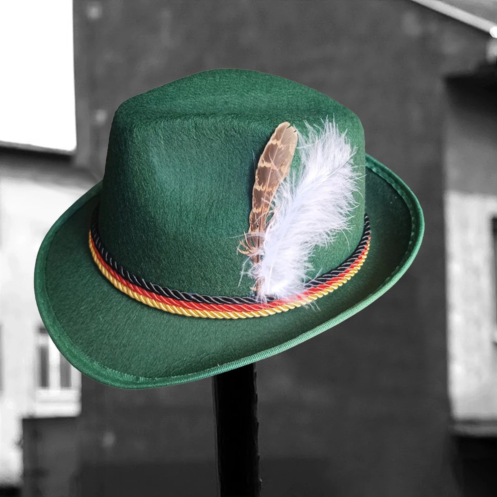Unisex Fedora Hat Oktoberfest with Feather Green/ Light Gray Color 60cm/23.6' Bavarian Jazz adult oktoberfest hat
