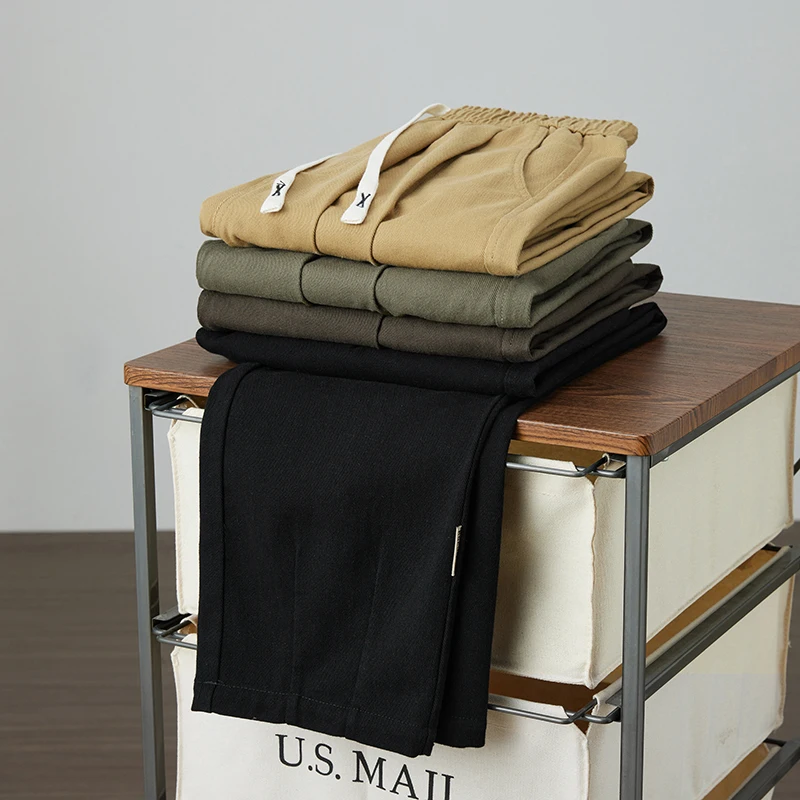 100% Cotton Men's Loose Wide Leg Pants Elastic Waist Fashion ArmyGreen Khaki Korean Streetwear Autumn Straight Trousers 6