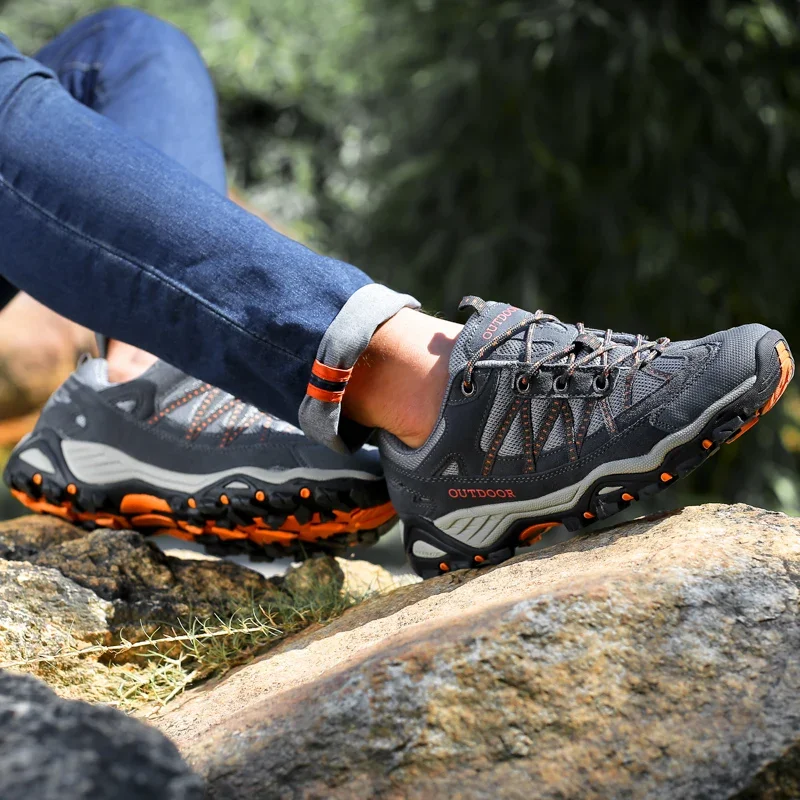 New Men's Casual Shoes Genuine Leather Outdoor Men's Shoes Breathable Mesh Sneakers Non-slip Comfortable Hiking Shoes Size 35-46