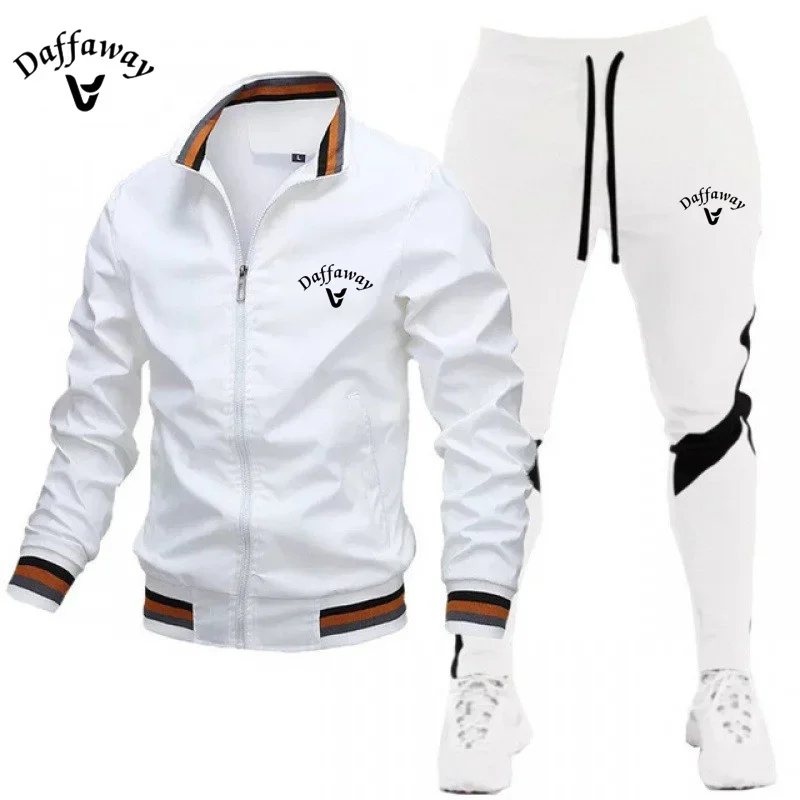 

2024 Daffaway men's high-quality casual jacket set, spring and autumn men's patchwork pants, baseball stand up collar windproof