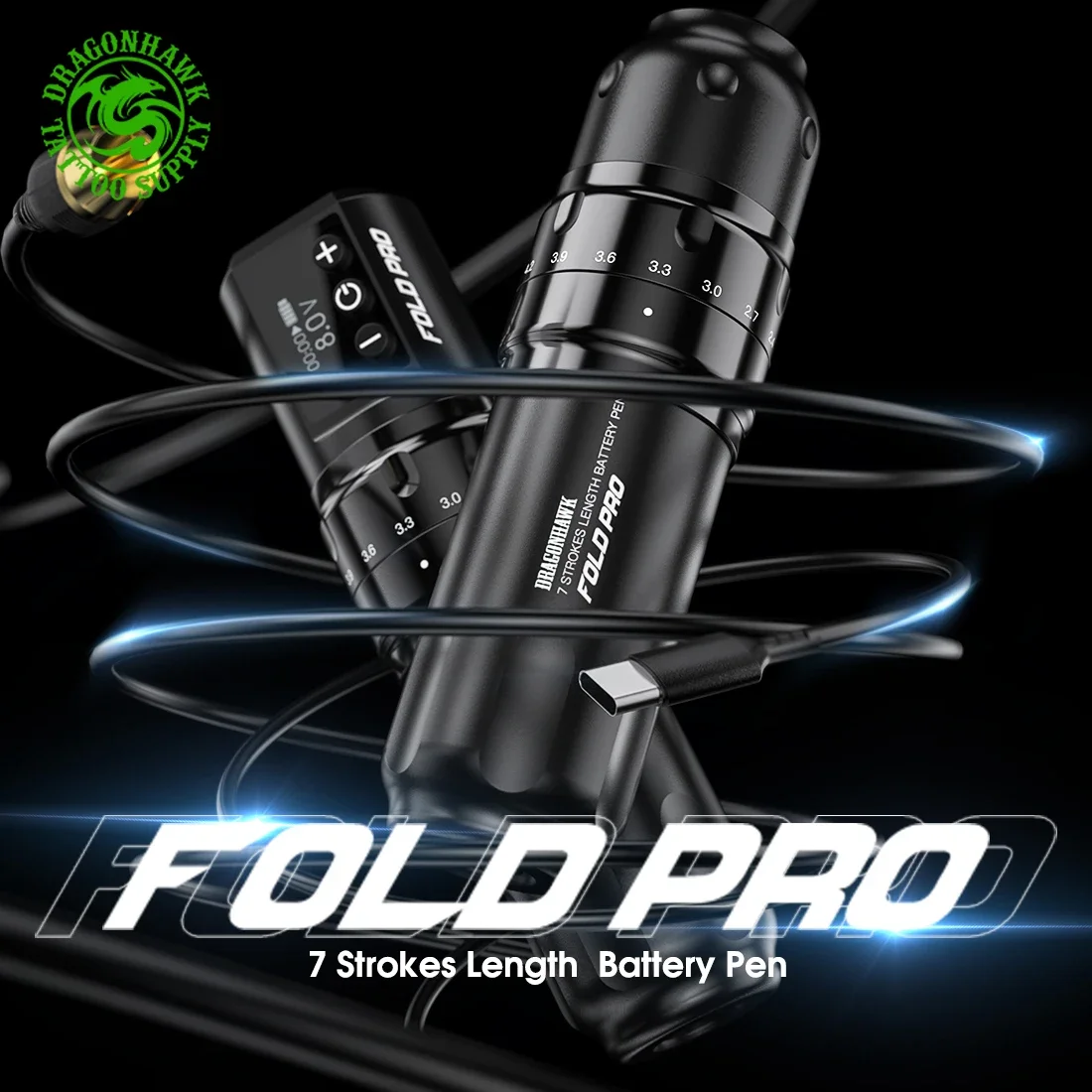 Tattoo Pen Tattoo Motor Tattoo Supplies Dragonhawk Fold Pro Adjustable 7 Stroke Length Wireless Tattoo Machine Battery RCA Coreless Motor Rotary Tattoo Pen