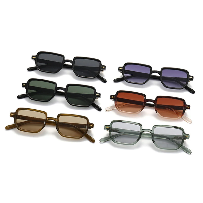 SHAUNA Ins Popular Fashion Rectangle Sunglasses Women Shades UV400 Retro Gradient Men Square Trending Rivets Sun Glasses_voghion.com