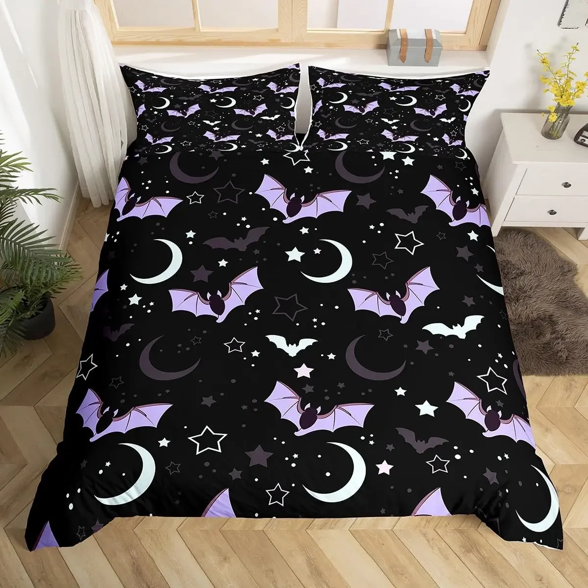 Bat Duvet Cover Set Gothic Style Wild Animal Comforter Cover for Kids Boys Girls Teens Bedroom Decor Full Queen King Bedding Set