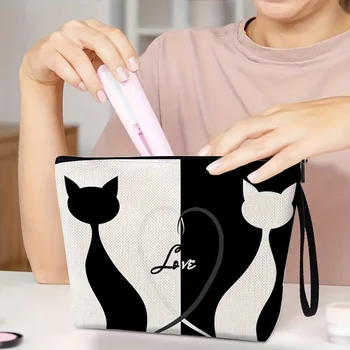 حقيبة مستحضرات التجميل بتصميم قلب القطة، حقيبة مكياج من البوليستر للتخزين، حقيبة مكياج بسحاب للسفر والاستخدام اليومي، هدية مثالية للنساء 3