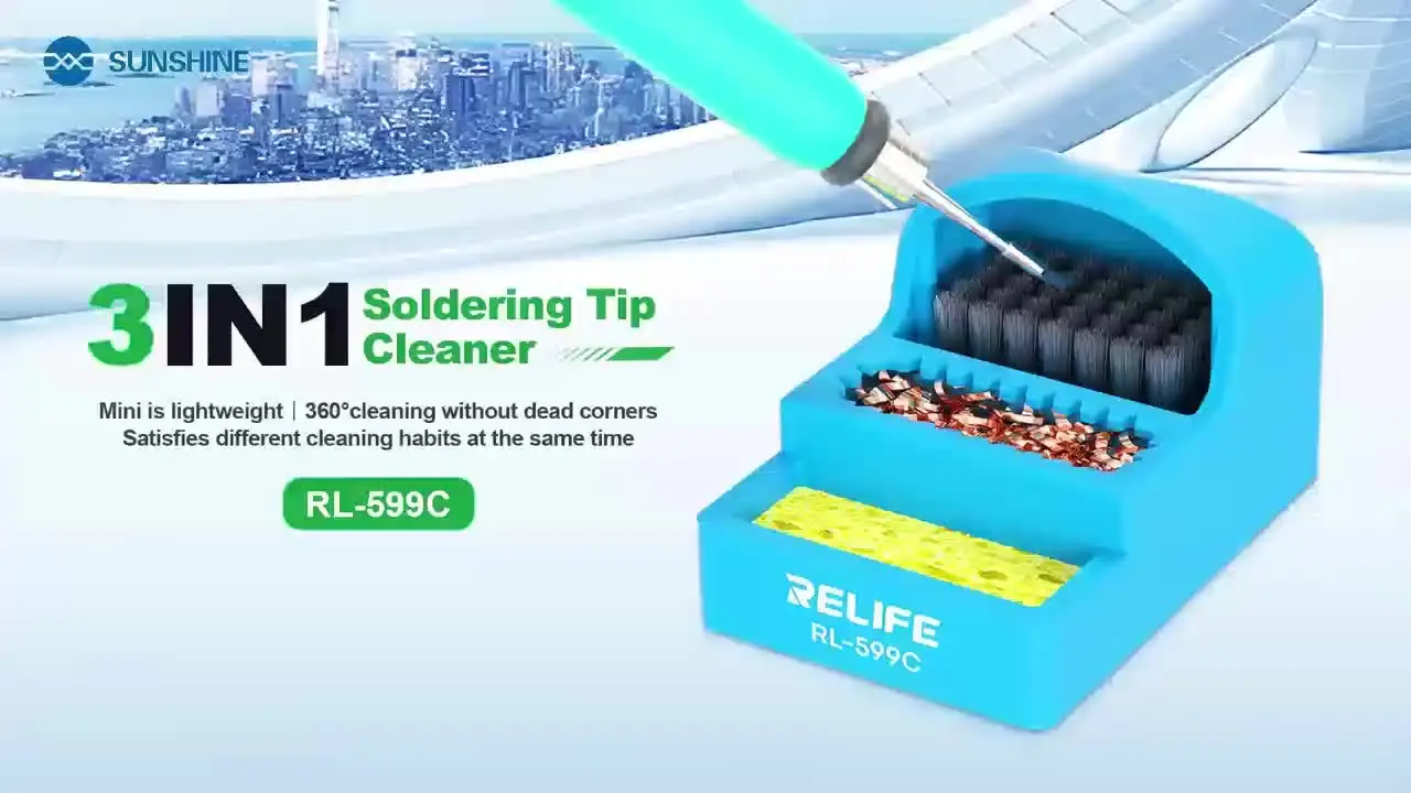 RELIFE RL-599C 3-in-1 Mini Soldering Tip Cleaner High