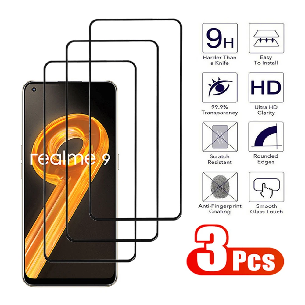 

3 шт. противоударное Защитное стекло для Realme 8 Pro 9 Pro Plus, закаленное защитное стекло для экрана Real Me 10 11, прозрачная защитная пленка