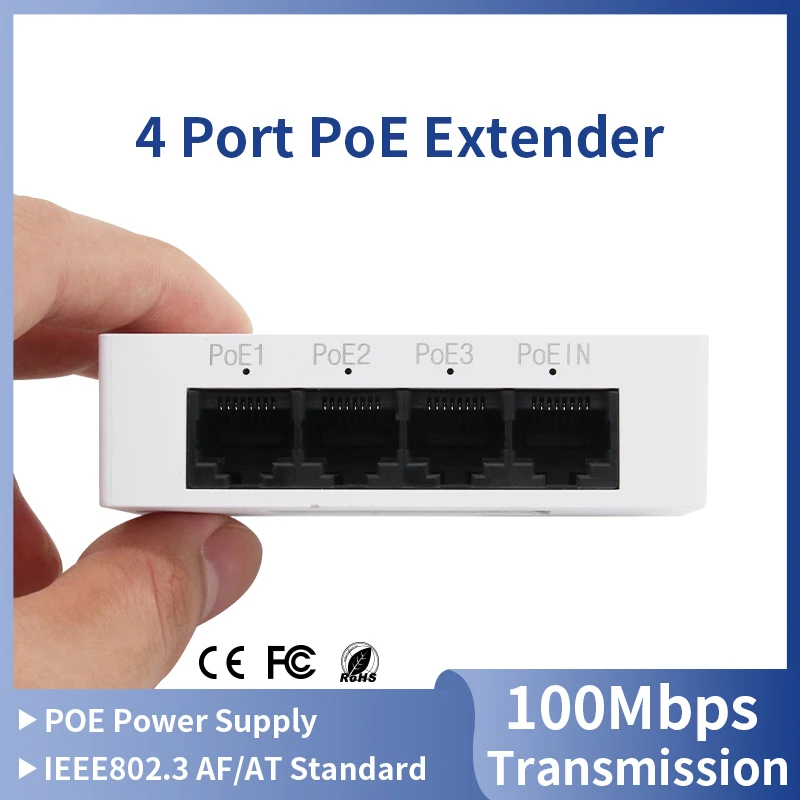 

3 Port POE Extender 10/100Mbps 1 to 3 Network Switch Repeater with IEEE802.3af Plug&Play for PoE Switch NVR IP Camera AP