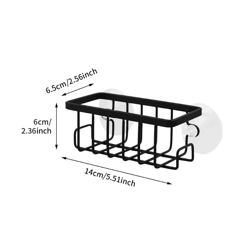 Home With Hook Draining Durable Soap Black Kitchen Sink Scrubber Countertop Sponge Holder Hollowed Suction Cup Caddy Organizer 2