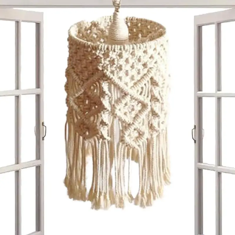 

Bohemian Tassel Decor Lantern Macrame Tapestry Wall Hanging Handwoven Chandelier Lampshade Living Room Coffee Restaurant Decor