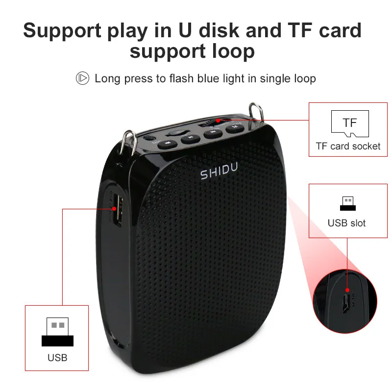 SHIDU S258 Mini Portable 10W Power Loud Sound Speaker Natural Stereo Wired Microphone for Teacher Lecture
