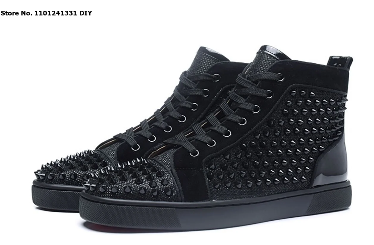 

Bling Crystal with Rivets Casual Shoes Men Spikes Lace Up High Top Flats Platform Designer Shoe