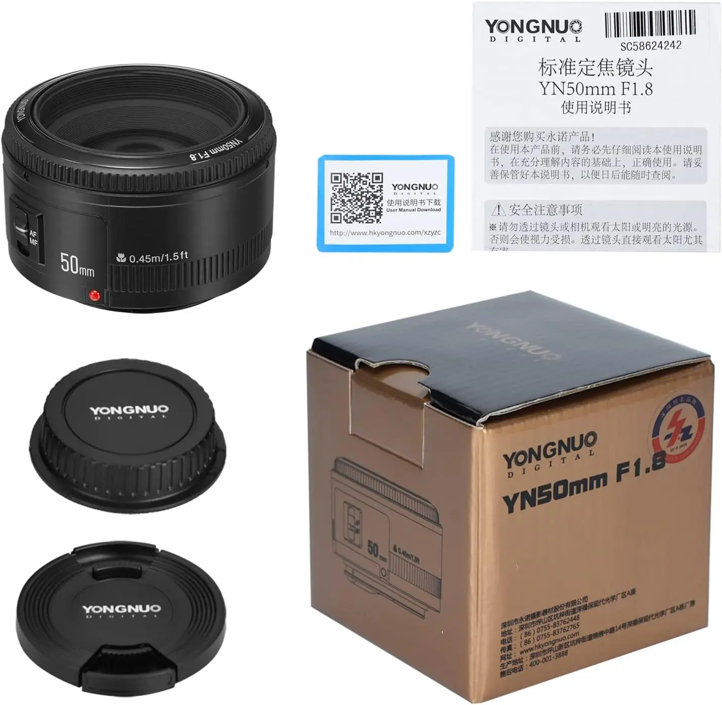 YONGNUO YN50mm F1.8C Large Aperture Auto Focus Lens 50MM F1.8 for Canon EF Mount