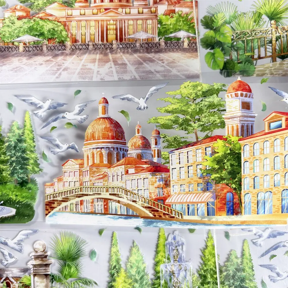 와시 펫 테이프 로만 홀리데이 풍경 빈티지 건물 거리 스크랩북 콜라주 DIY 카드 DIY 스티커