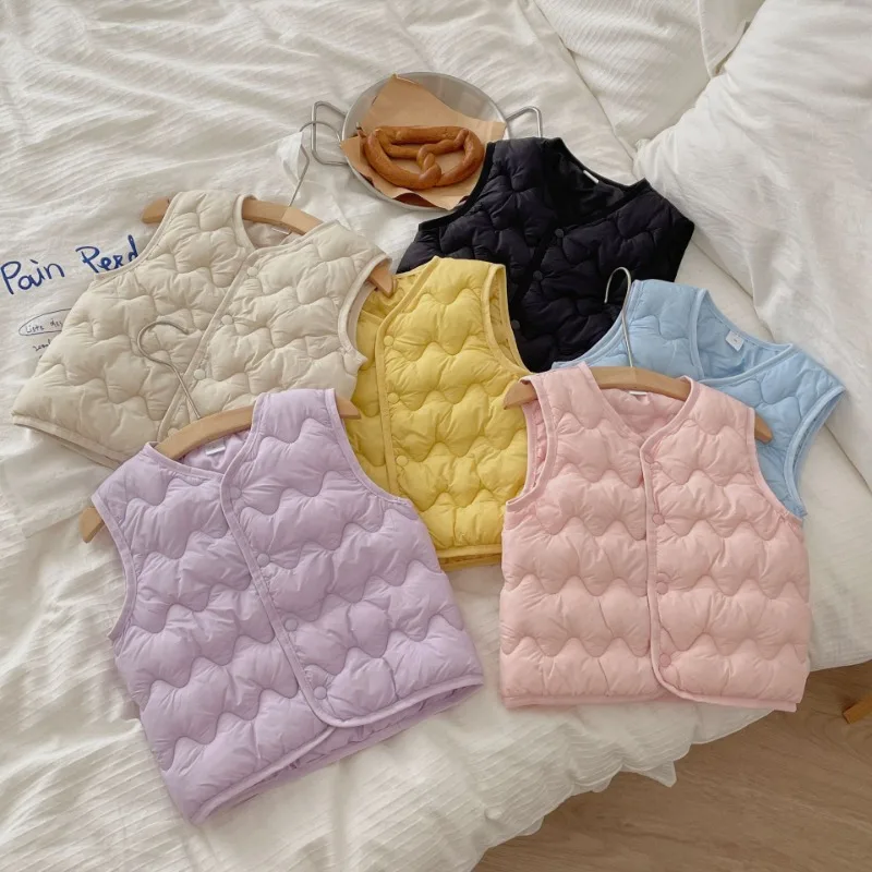 Autumn Winter Children Boys Girls Warm Vest Solid Cotton-Padded Waistcoats Baby 1-6Y Children Thicken Warm Outerwear fur vest children down vest