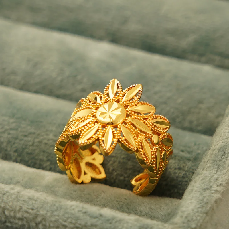 Arabic Dubai New Trendy Leaves Ring Copper Gold Plated Free Size