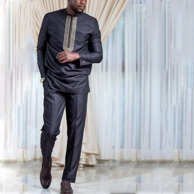 Deji 2 Piece Embroidered Dashiki Long Sleeve Outfit - Image 2