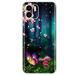Cute Cat and Butterfly Pattern Soft Silicone Phone Case for Redmi A1 Plus (Sakura Pink)
